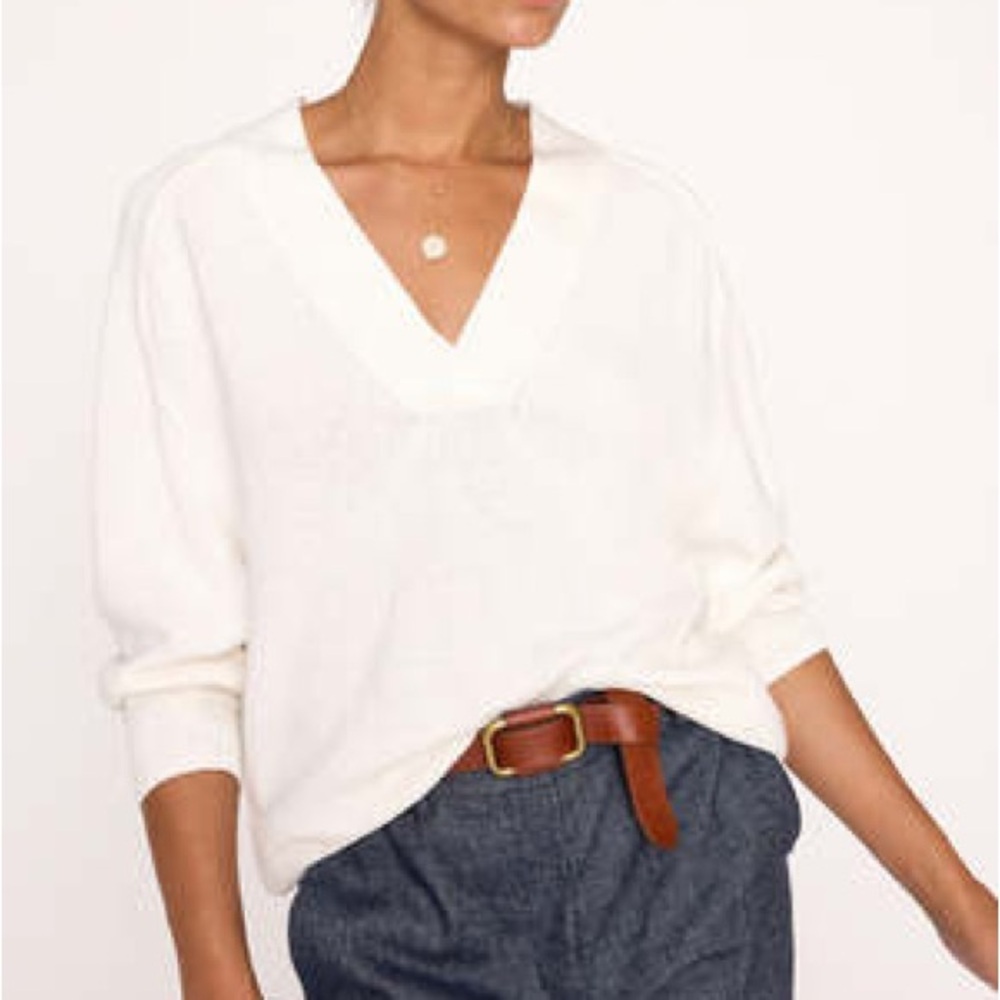 Brochu Walker Cream V-Neck Relaxed Knit Pullover